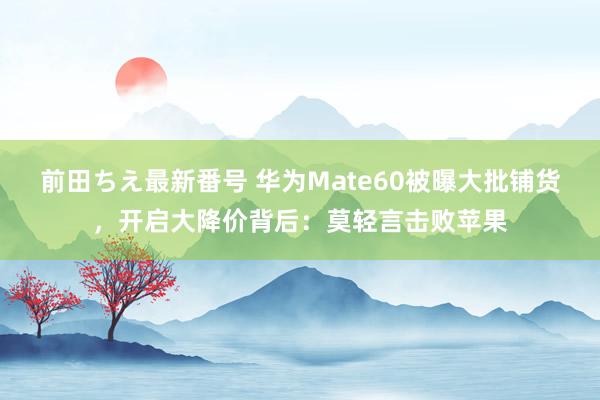 前田ちえ最新番号 华为Mate60被曝大批铺货，开启大降价背后：莫轻言击败苹果