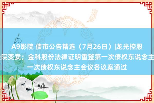 A9影院 债市公告精选（7月26日）|龙光控股44亿元财富遭法院变卖；金科股份法律证明重整第一次债权东说念主会议各议案通过