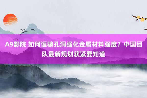 A9影院 如何诓骗孔洞强化金属材料强度？中国团队最新规划获紧要知道